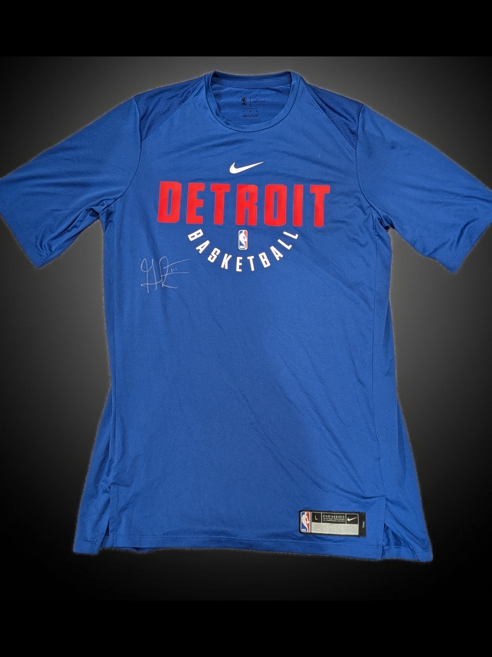 Nike Blue Detroit Basketball Tee with Red Logo Autographed
